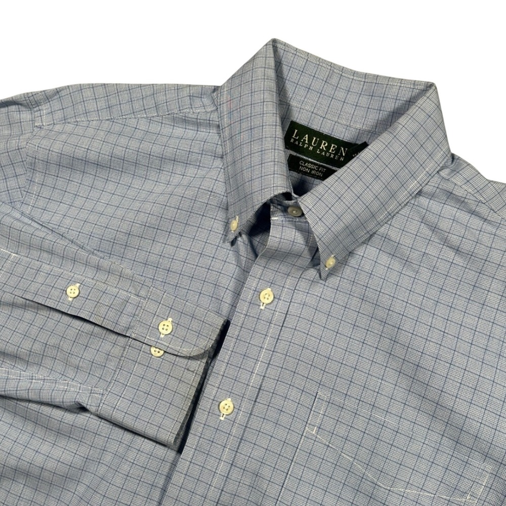 Lauren Ralph Lauren Button Down Mens Large Blue Excellent Non Iron Classic Fit‎